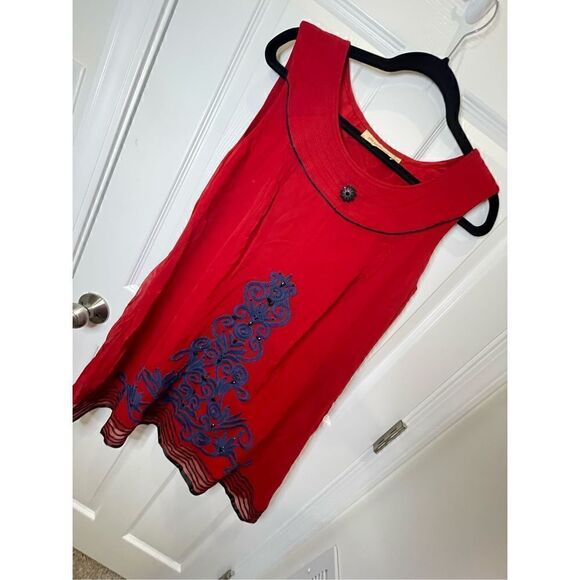Red navy blue women’s embroidered jeweled 2X dress - Picture 1 of 6